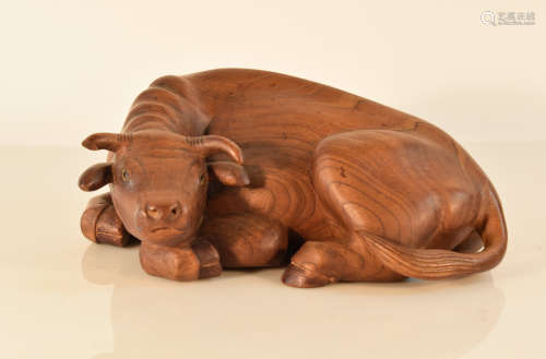 Japanese Carved Wood Buffalo - Signed by Artist