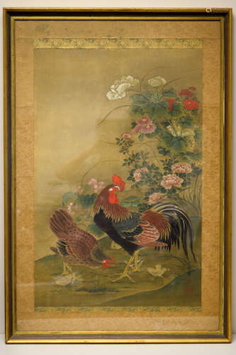 Japanese Painting on Silk - Rooster