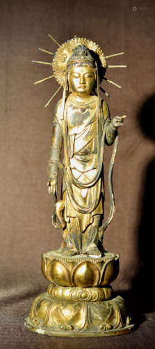 Japanese Wood Buddha with Gold Lacquer
