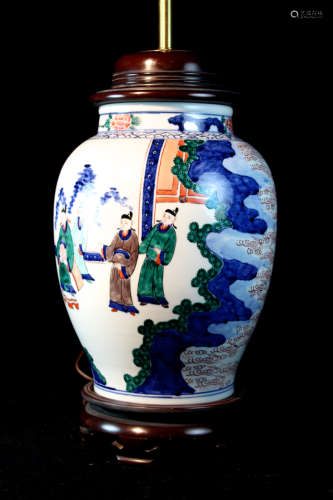 Chinese Wucai Porcelain Jar Vase Lamp
