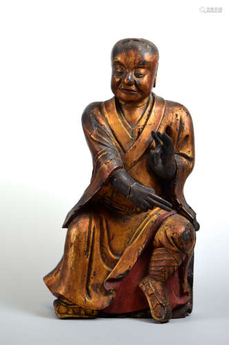 Chinese Lacquered Wood Seated Lohan