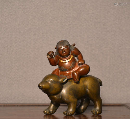 Japanese Mixed Metal Bronze Bear with Figurine