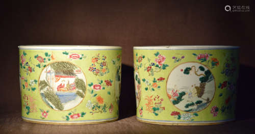 Pair Chinese Famille Rose Porcelain Planters