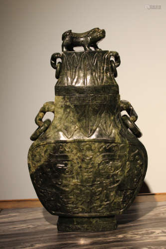 Large Chinese Spinach Jade Vase