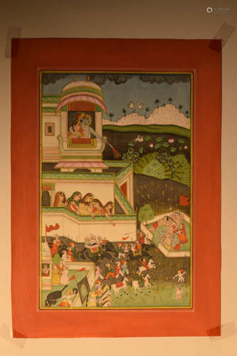 Indian Moghul Painting - Prince and Elephanes