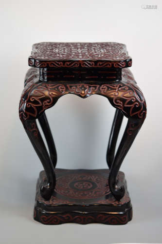 Chinese Guri Lacquer Censer Stand