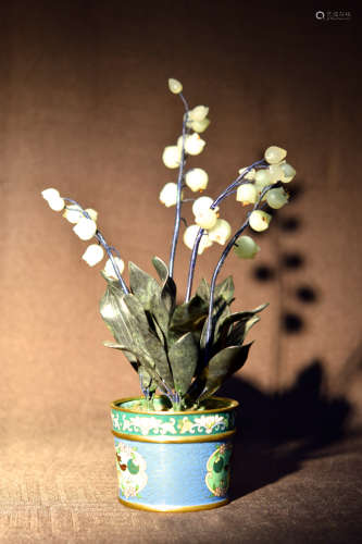 Chinese Jade Floral with Cloisonne Planter