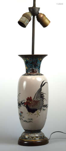 Japanese Cloisonne Vase lamp with Rooster Scene