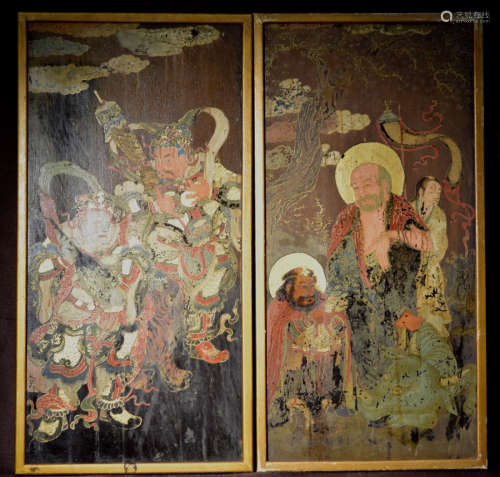 Pair Chinese Painting on Wood Panel