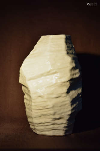 Japanese Modern Vase of Rock Form with White Glaze