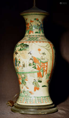 Chinese Famille Verte Porcelain Vase Lamp