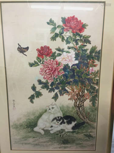 Chinese Water Color Painting of Two Cat
