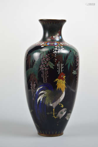 Japanese Cloisonne Vase with Rooster Scene