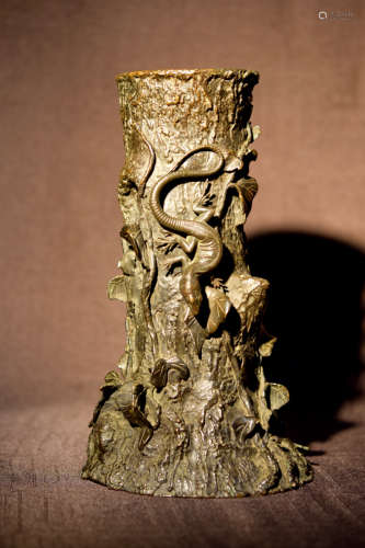 Japanese Bronze Vase with Lizard
