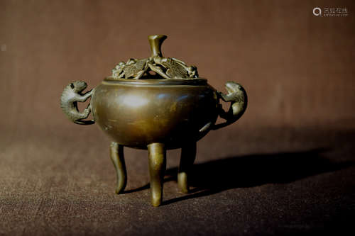 Chinese Bronze Censer with Squirrel