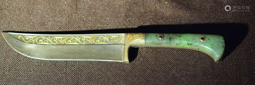 Russian Knife with Gold Inlay and Jade Handle