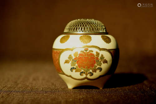 Japanese Satsuma Censer with Silver Lid
