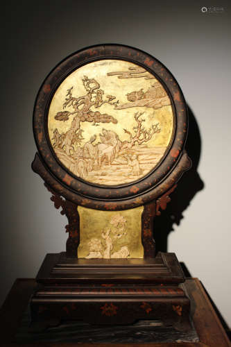 Chinese Table Screen with Elder Scene