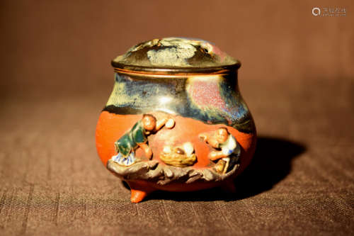 Japanese Sumidagawa Censer with boy Scene