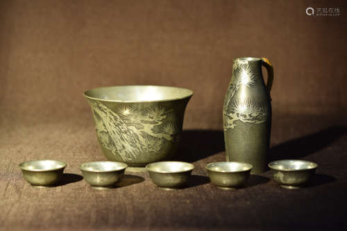 Japanese Pewter Sake Set