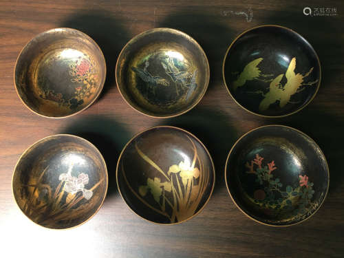 Six Japanese Lacquer Bowls