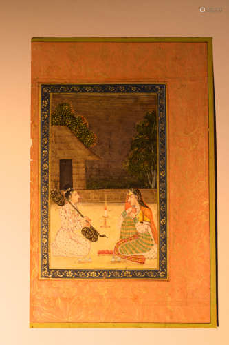 Indian Moghul Painting - Couple at Night