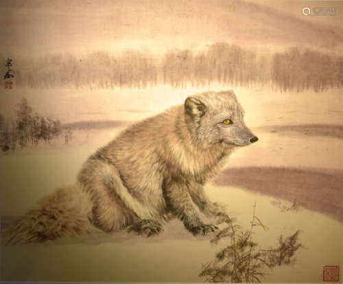 Chinese Water Color Painting of Silver Fox