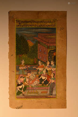 Indian Moghul Painting - Prince Banquet Scene