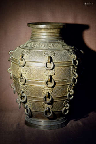 Large Chinese Ming Bronze Vase with Multi Rings
