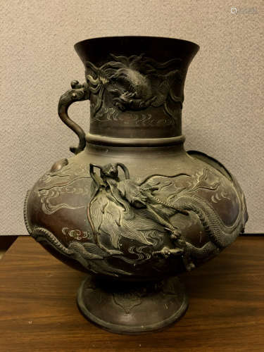 Japanese Bronze Vase with Dragon Motif