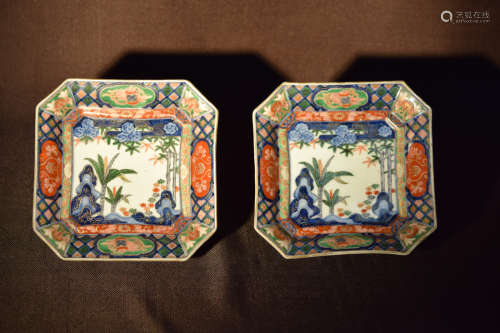 Pair of Japanese Imari Porcelain Square Dish