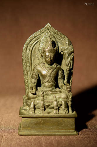 Tibetan Bronze Seated Buddha with Mandola