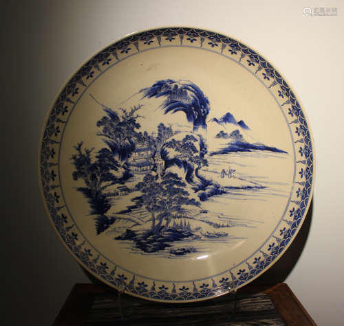 Massive Japanese Porcelain Charger with Landscape Scene