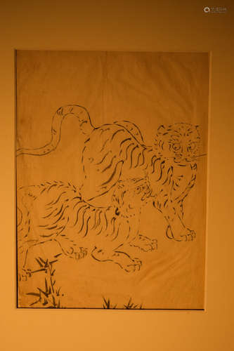 Korean or Japanese Painting of Two Tigers