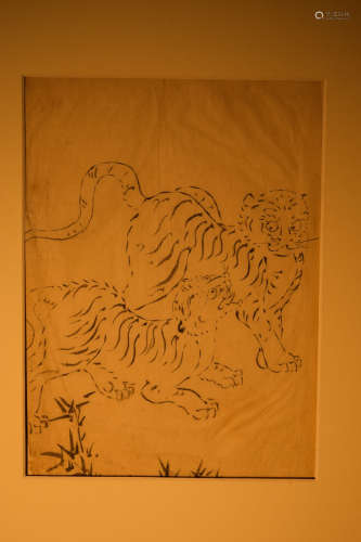 Korean or Japanese Painting of Two Tigers