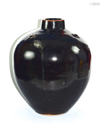 Japanese Studio Porcelain Vase with Black Henan Glaze