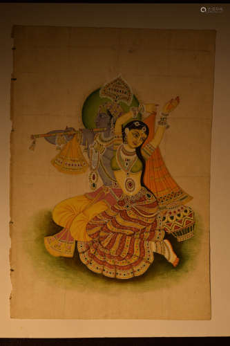 Indian Moghul Painting - Couple Dancing with Flute