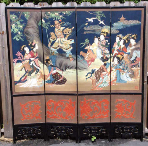 Chinese Lacquer Wood Floor Screen