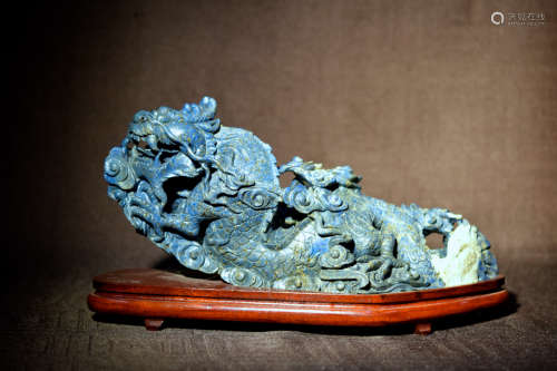 Chinese Carved Lapis Dragon in Cloud