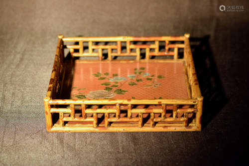 Chinese Lacquer Tray with Bamboo Side