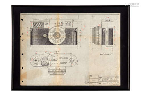 徕卡M1型相机带Elmar f=4cm 1:2,8设计图（已装框） Leica M1 mit Elmar f=4cm 1:2,8 Blueprint