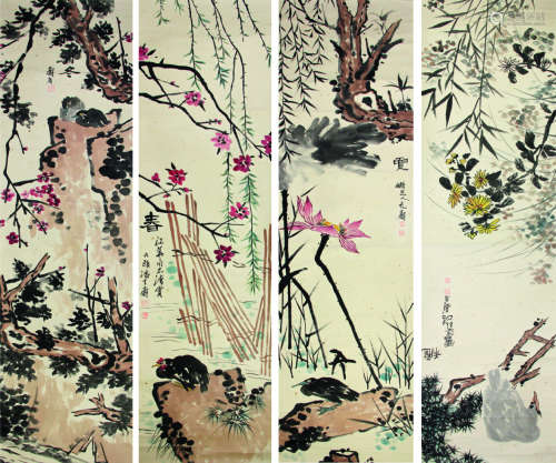潘天寿 花卉四条屏 纸本立轴