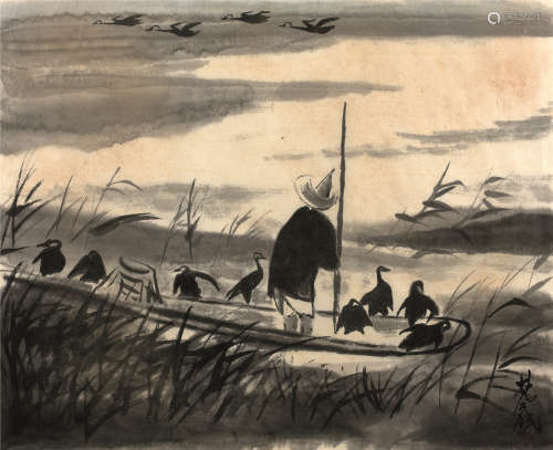 林风眠 (1900-1991) 渔夫与鸬鹚