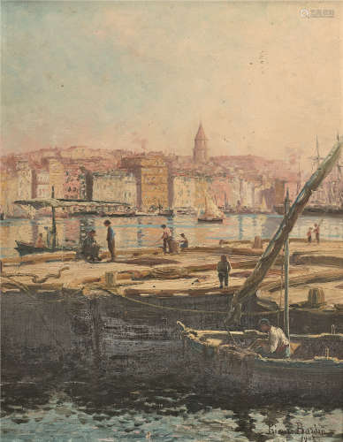 FRANÇOIS LÉON PRIEUR-BARDIN (1870-1939)Pêcheurs devant le clocher des Accoules, 1903