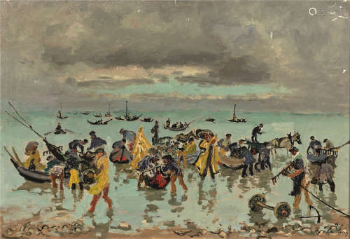 ANDRÉ HAMBOURG (1909-1999)Les pêcheurs de moules, Luc-sur-mer, 1958