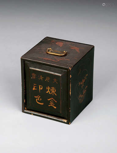 清中期 黑漆描金印泥盒