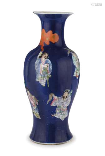 A BLUE GROUND AND 'FAMILLE ROSE' PORCELAIN VASE, CHINA, LATE QING DYNASTY