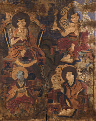 A FOUR ARHATS THANGKA, TIBET, 19TH CENTURY