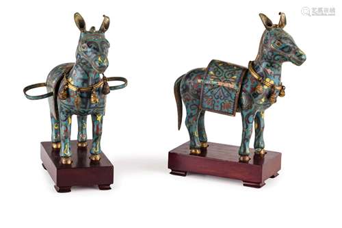 A PAIR OF BRONZE CLOISONNÉ DONKEY SHAPED CENSERS, CHINA, LATE QING DYNASTY (2)