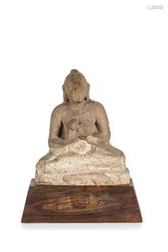 A STONE FIGURE OF SEATED GANDHARA, INDIA, 4TH CENTURY